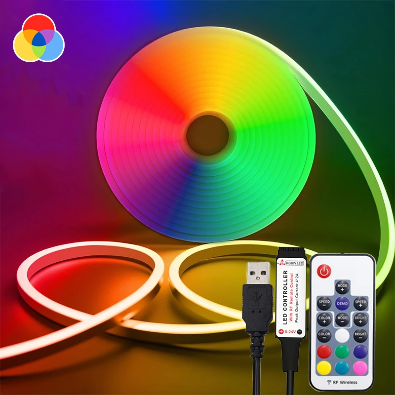 Pasek LED z Neon RGB USB z pilotem RF 5V 5M do zmiany elastyczne światło świetlówka LED pasek do sypialni