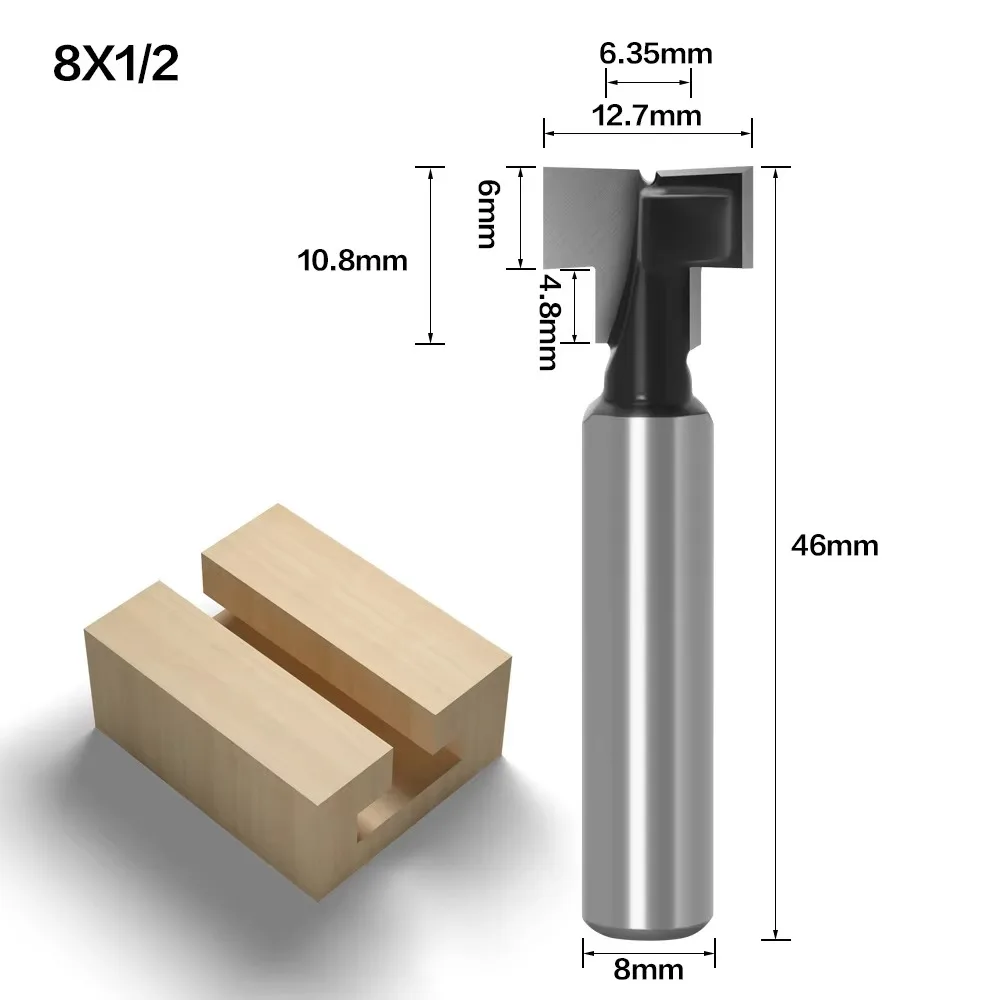 1PC 8MM Shank Milling Cutter Wood Carving T-Slot Cutter Router Bit Set Hex Bolt Key Hole Bits T Slotting Milling Cutter for Wood