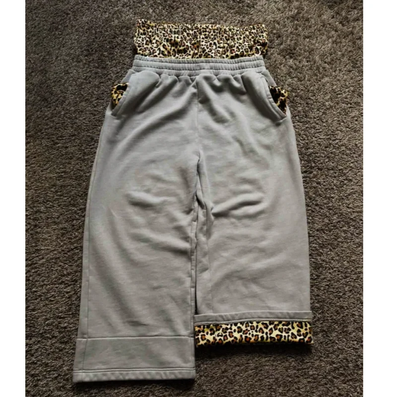 Double waisted high waisted men's casual long sleeved contrasting leopard print winter fashion single item wide leg pants
