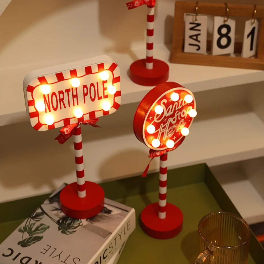 

Hight Quality Santa Stop Here Led Light Night Light Navidad Wooden Stop Sign Light Christmas Decoration Lamp New Year