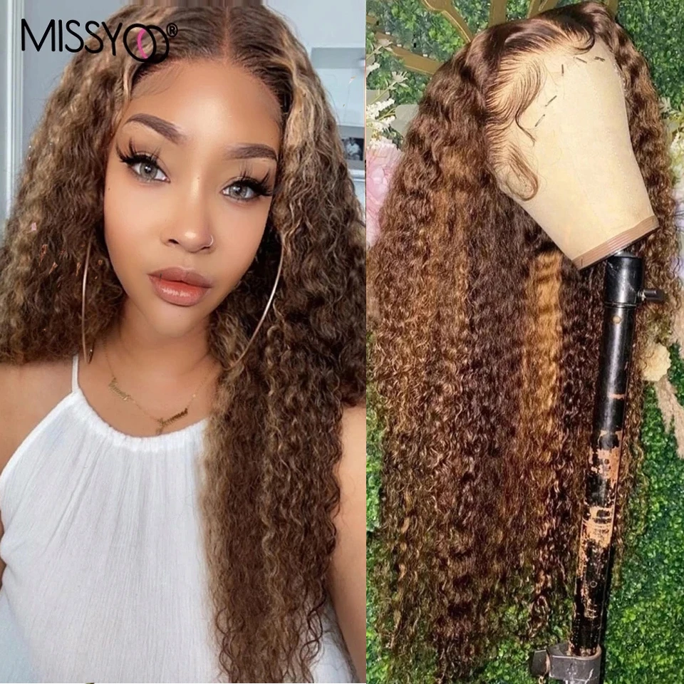 26 Inch Honey Blonde Ombre Curly Colored 13x4 Lace Front Human Hair Wig For Women Brazilian Highlight Curly Wigs Pre-plucked