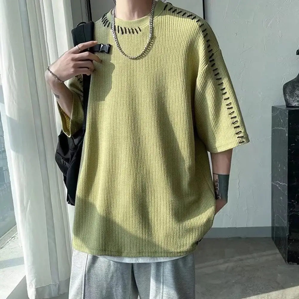 Men T-shirt Solid Color Soft Breathable Easy to Match Oversized Half Sleeve Loose Pullover Young Style Summer Tops Daily Clothes