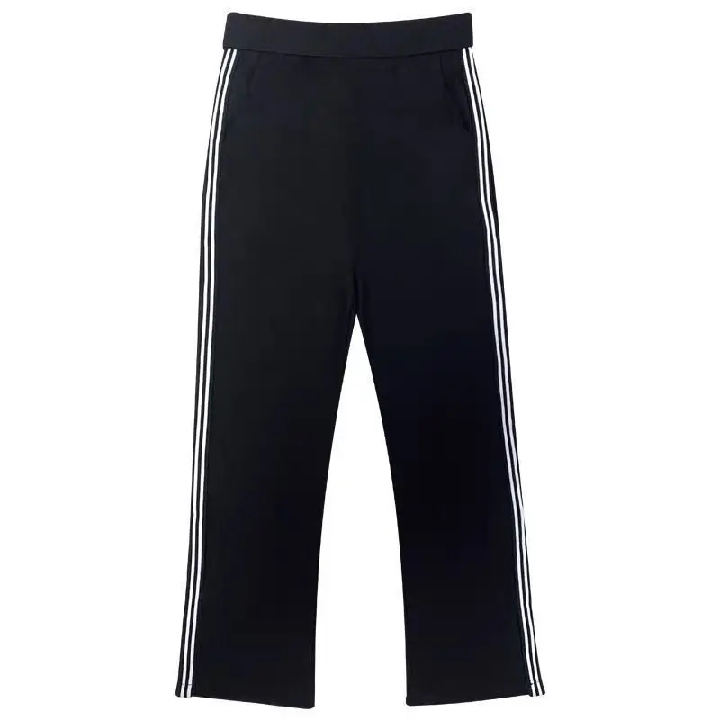 Summer Thin New Calf-Length Pants Slim Irregular Flare Femme Oversized Simplicity Solid Color Elastic Waist Trousers Women\'s