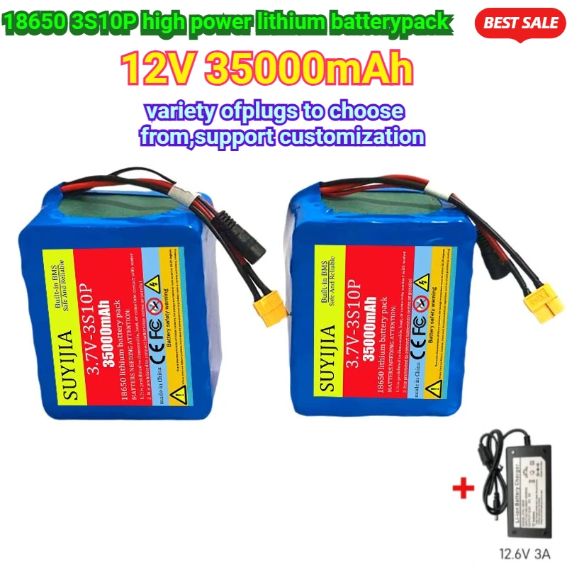 

high power 3S10P 12V 35000mAh Lithium Ion 18650 Battery Pack with BMS for Bait Boat Backup Power Supply CCTV Camera Speaker LED