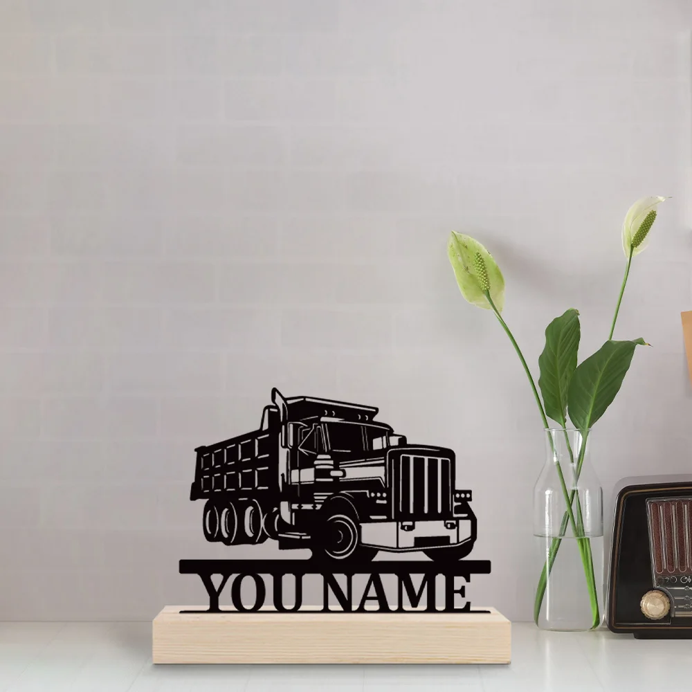 1pc Personalized Desktop Metal Ornaments Custom Content Equipped with A Wooden Base Art Decoration, Desktop Decoration