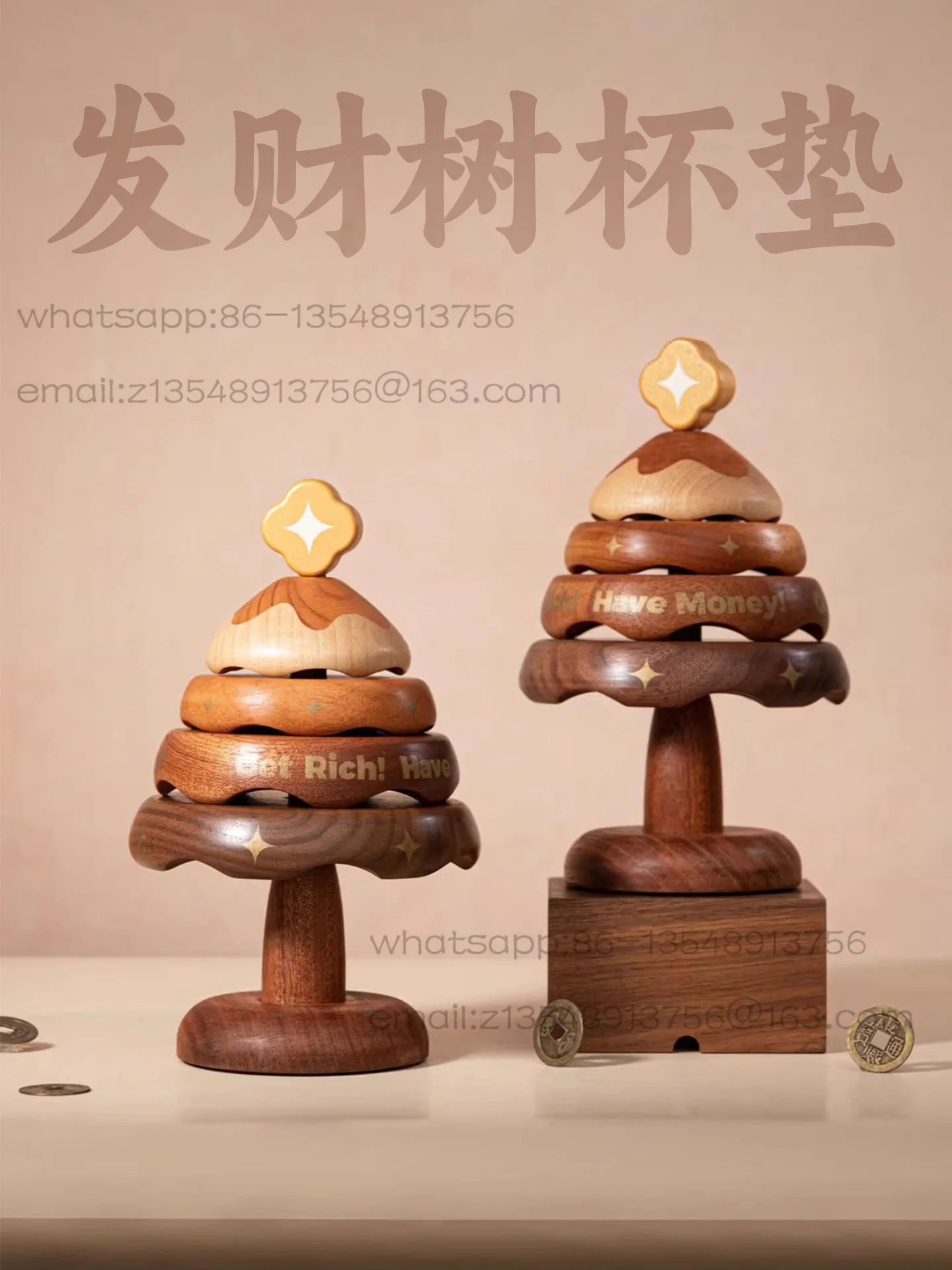 

Fortune Tree Creative Desktop Insulation Coaster Solid Wood Small Tree Teacup Mat Desktop Decoration Ornament Housewarming Gifts