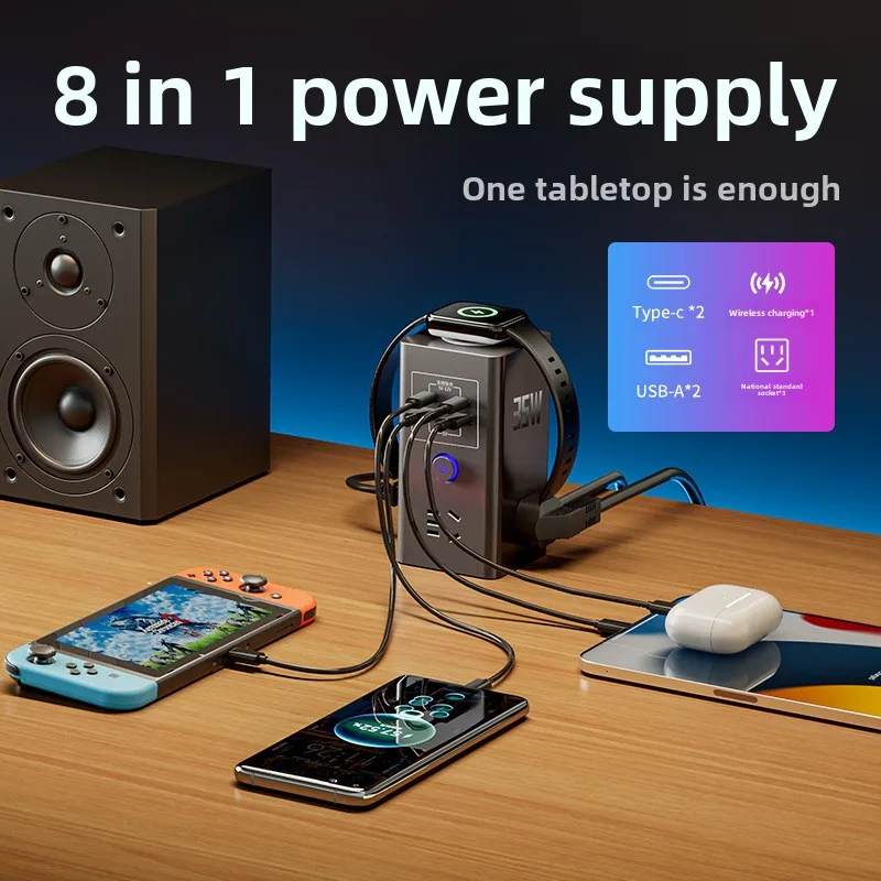 Многофункциональная розетка для беспроводной зарядки с быстрой зарядкой через USB, плагинная плата Бытовой удлинитель с патч-панелью для кабеля