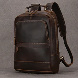 New Fashion Leather Backpack for travel genuine leather men's backpack laptop bag crazy horse leather daypack of men male bags