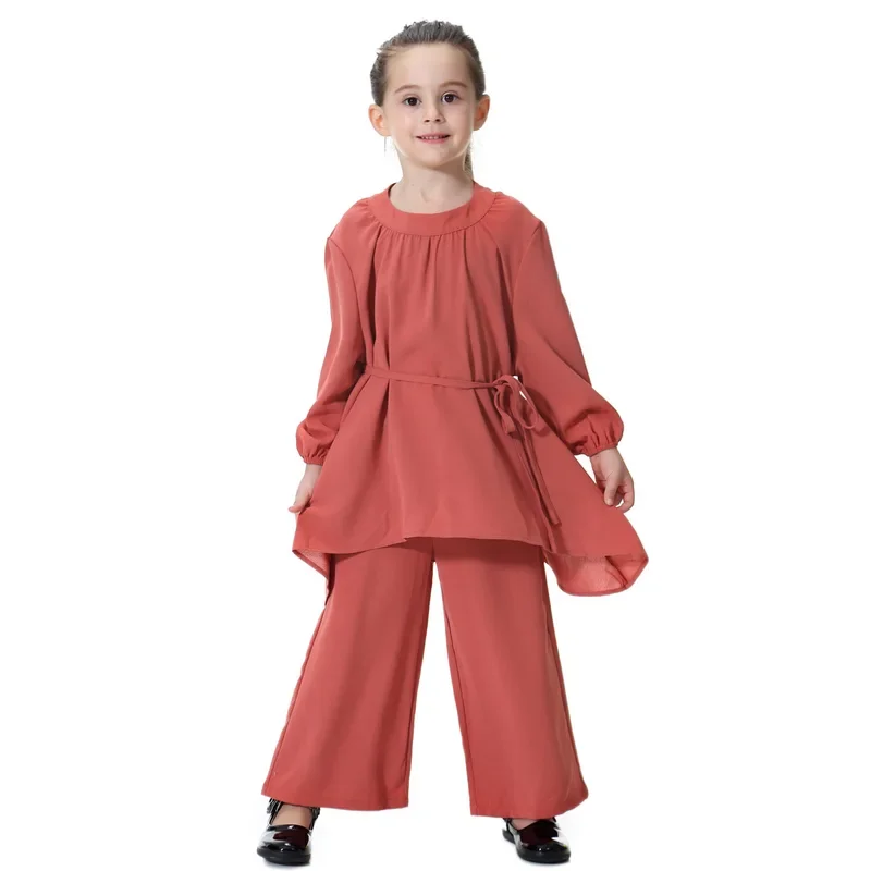 Dubai Arabic Muslim girl abaya child kid dress sets pants Islamic highly elastic large baby gowns burka Arab tops and pants set