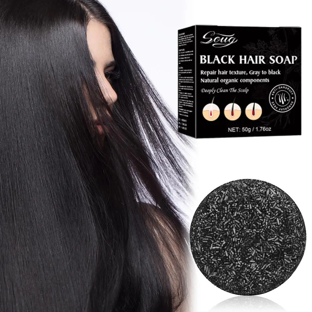 Soug sapone nero capelli oscuranti Shampoo Bar riparazione Shampoo grigio tintura colore dei capelli capelli bianchi sapone nero lucido naturale A2x8