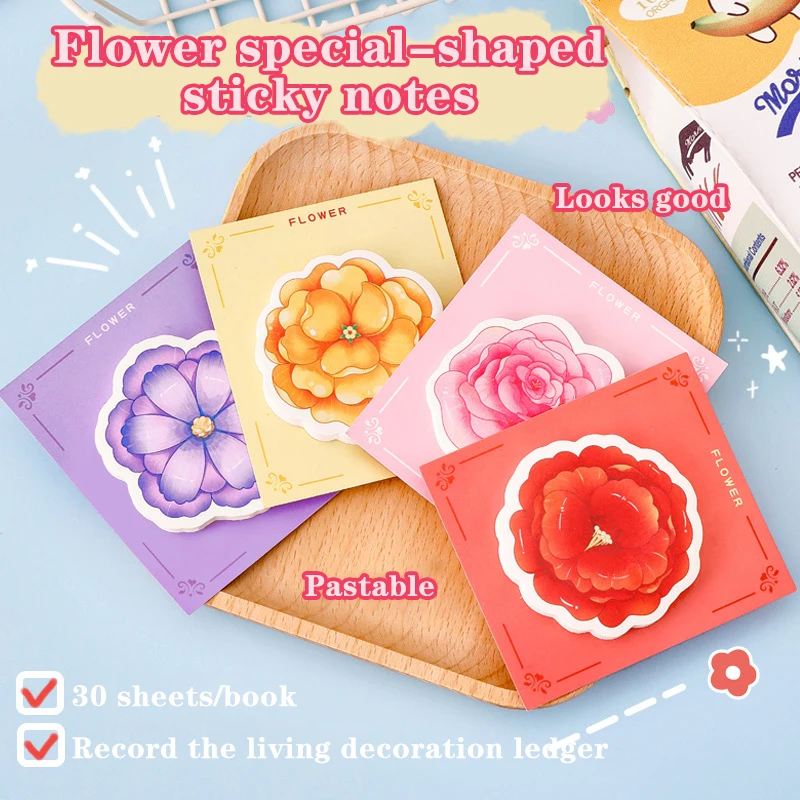 Creative Flower Sticky Note, Cute N Times Message Post, Papelaria Estudante, Etiqueta Notepad, Material Escolar de Escritório, Moda, 30 Folhas