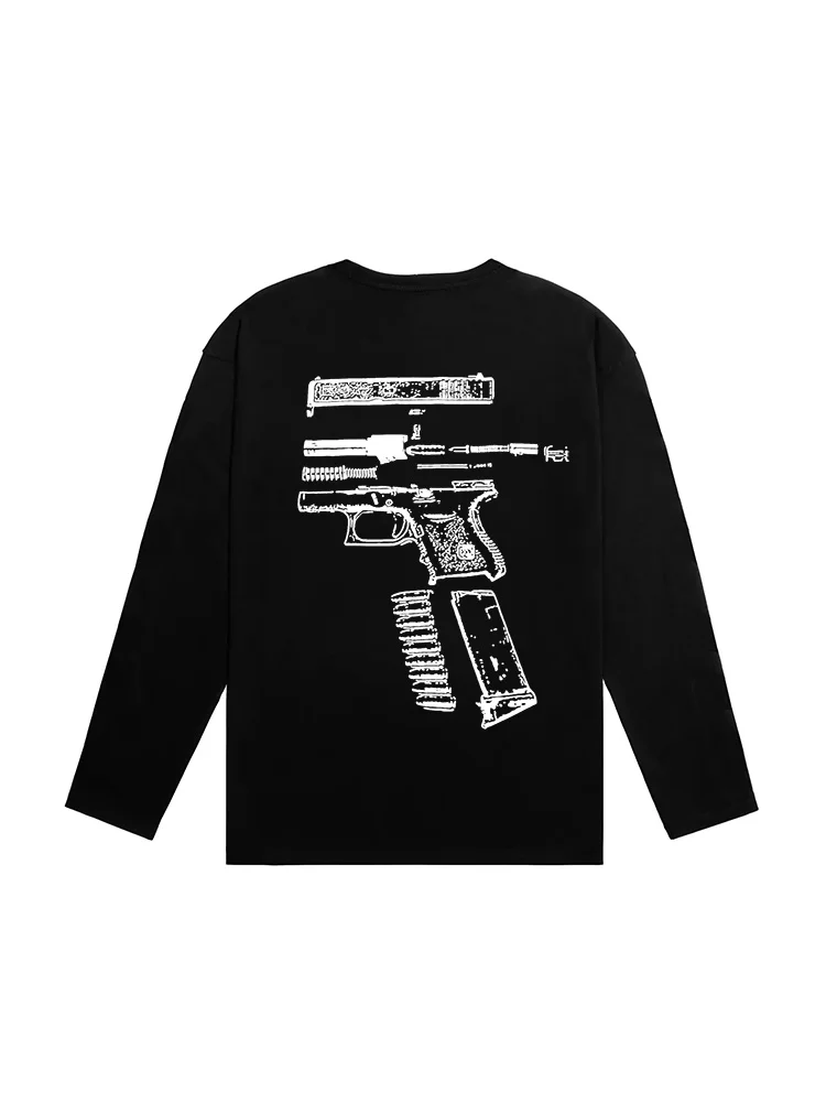 Men T-Shirt IN GLOCK WE TRUST Long Sleeve Cotton Graphic Oversized Korean Fashion Long Sleeve Tops Tees Y2k Streetwear Clothing
