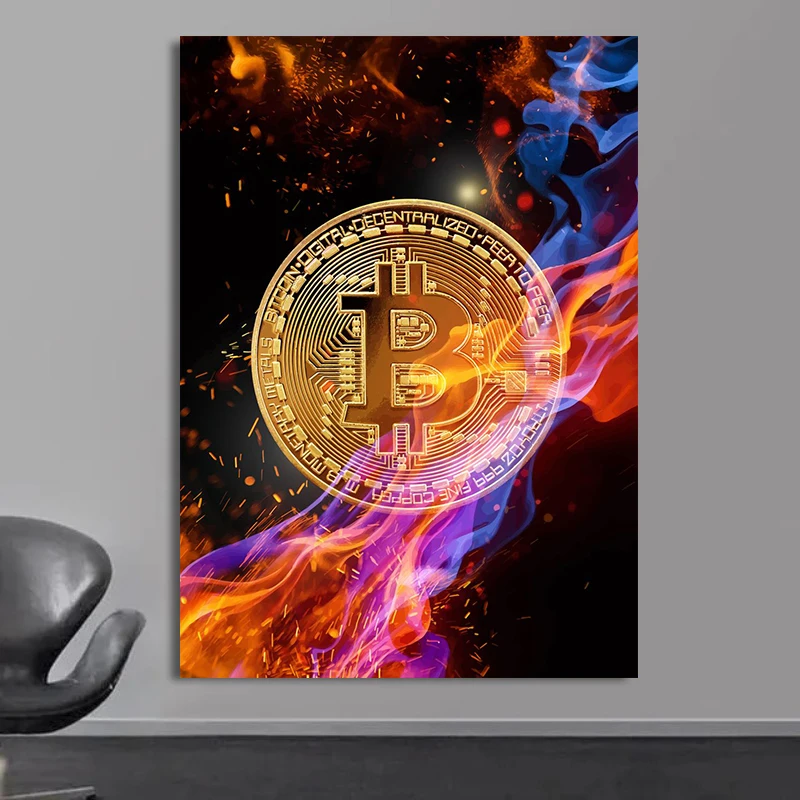 Neon Bitcoin Canvas Painting Ethereum Art Posters and Print Modern Fashion Pop Wall Pictures for Living Room Home Office Decor