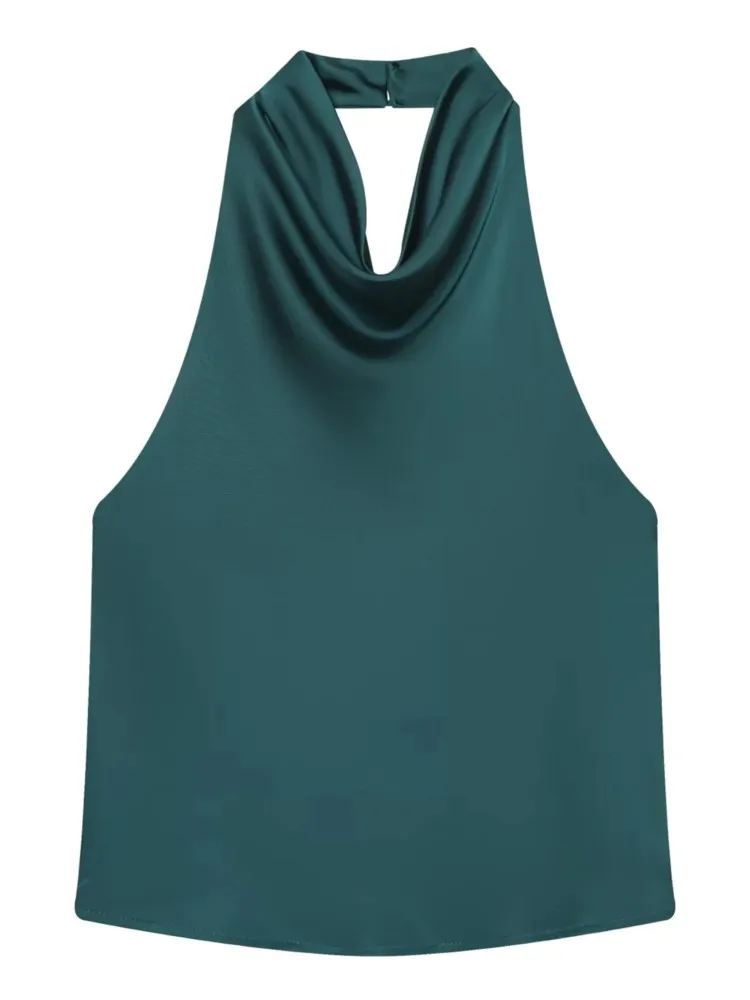 サテンホルターベスト レディース 夏新作 セクシー ノースリーブ ルーズ 無地 バックレス ボタン スリムトップ 女性用服 セクシーな女性用服