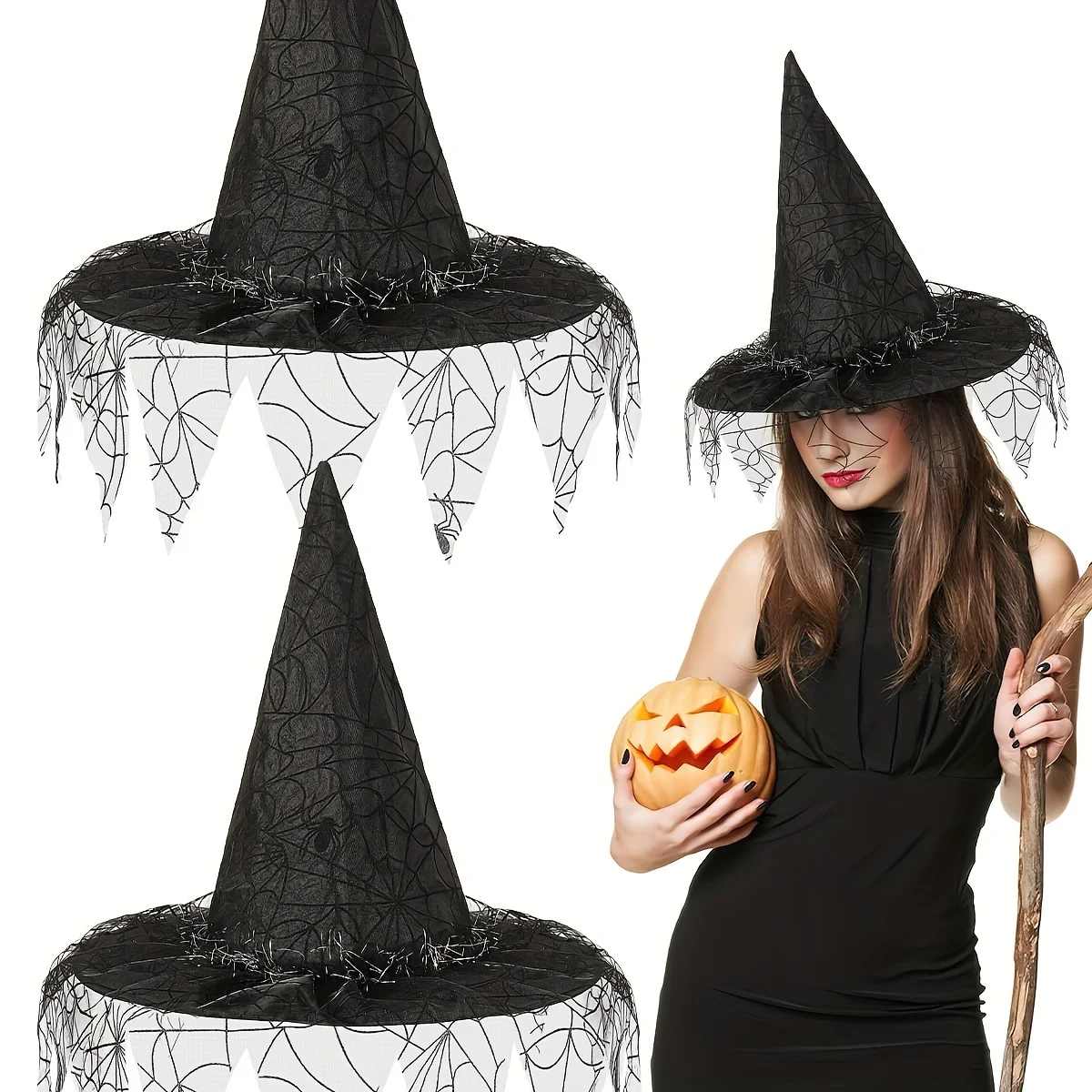 

Женские шляпы ведьмы из 2 шт., черные складные остроконечные костюмы на Хэллоуин, шляпы для вечеринок и наряды ведьмы