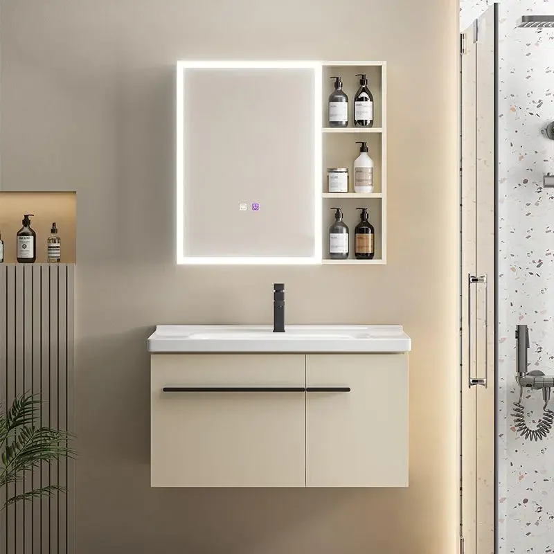 Corner Vanity Bathroom with Sink Integrated Ceramic Washbasin Multipurpose Mirror Bathroom Cabinets Storage Organizer Furniture