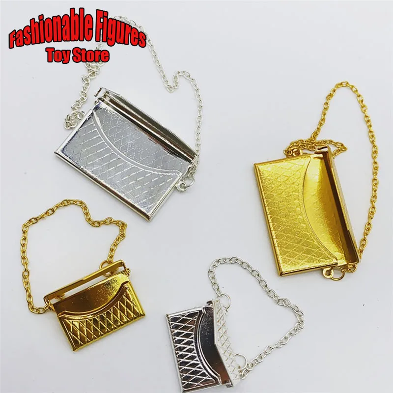 Bolso de mano con cadena de Metal para mujer, bolso de cubo de cuero, accesorio de escena para modelo de figuras de acción de 12 pulgadas, Color dorado/plateado, 1/6