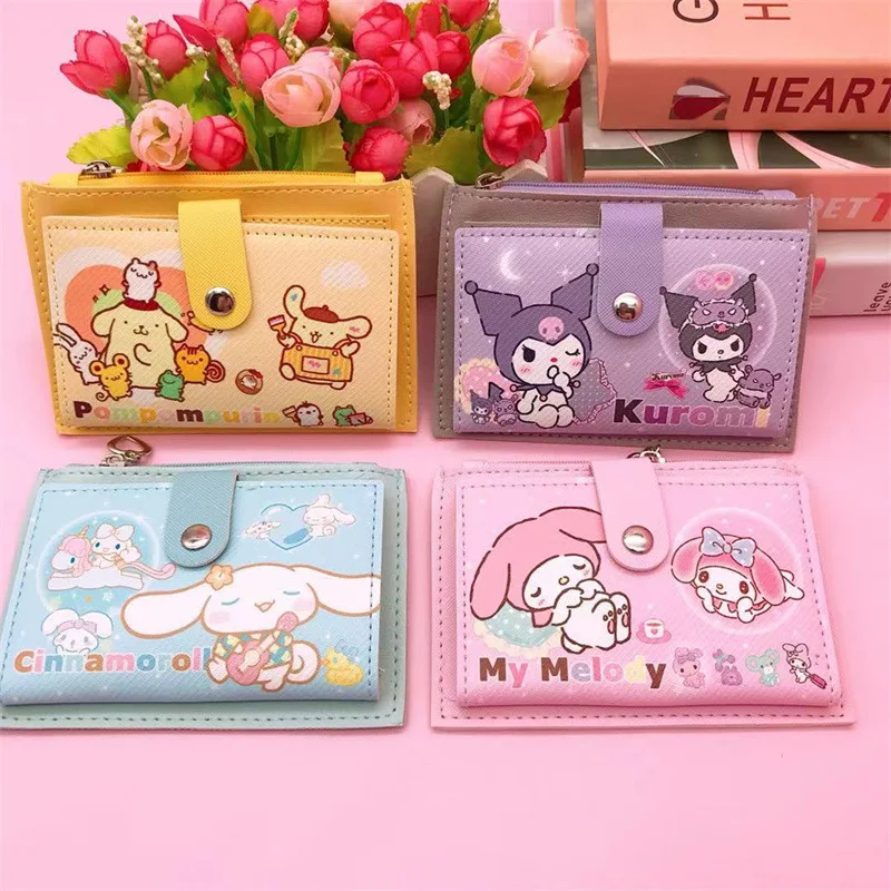 Sanrio Hello Kitty Purse Girl Cartoon Cute PU Large Capacity Folding Card Bag Girl Heart Multi-function Portable Pocket Purse