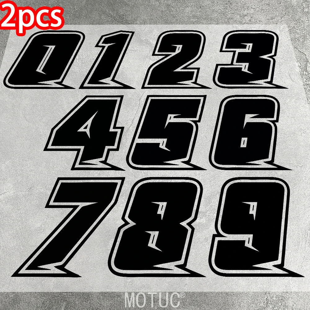 

2Pcs Black Racing Number Motorcycle Stickers Waterproof Durable Vinyl Decals for Fuel Tank Fairing Helmet Bicycle Scooter Decor