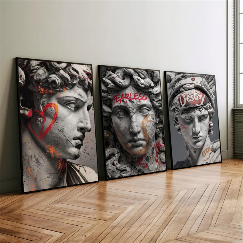 1/3pcs Set Poster David Medusa Apollo Statue Portrait Canvas Painting Print Renaissance Sculpture Graffiti Art for Home Decor