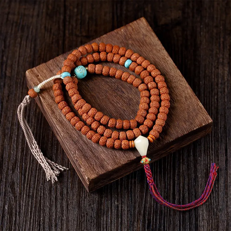 Chinese Style 10mm Dragon Scale Pattern Rudraksha Mala Beads Tibetan Retro Multi Layer Lucky Blessing Prayer Bracelet For Women