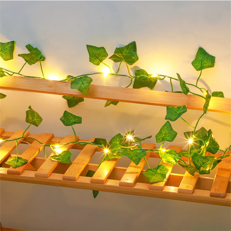 

Светодиодная гирлянда из искусственных зеленых листьев ротанга на батарейках для сада, комнаты, декора на Рамадан, свадебная гирлянда, сказочные огни