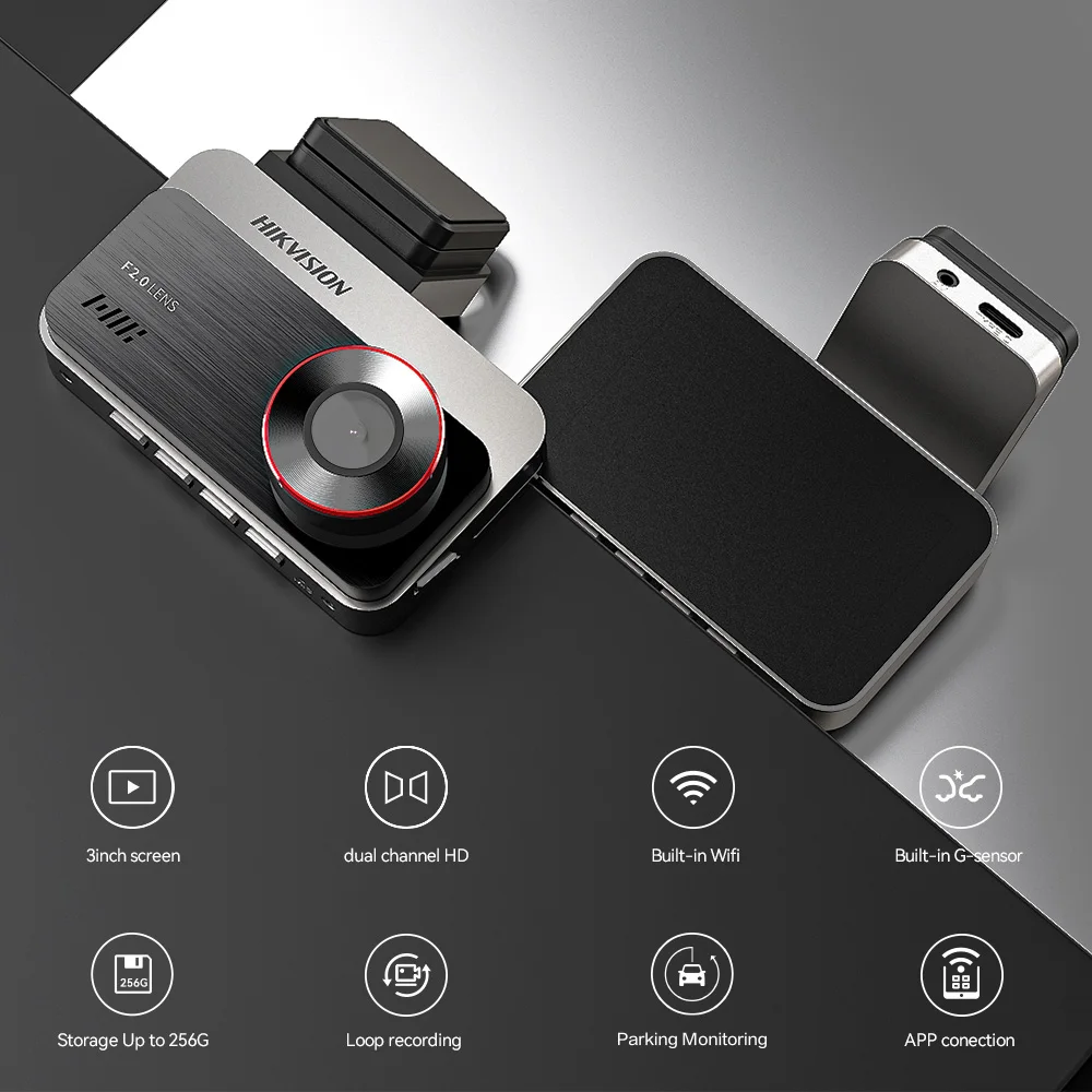 Hikvision C200S Dash Cam: 1080P Full HD + 128° Wide-Angle Lens, F2.0 Aperture for Clear Night Vision, G-Sensor for Collision Vid