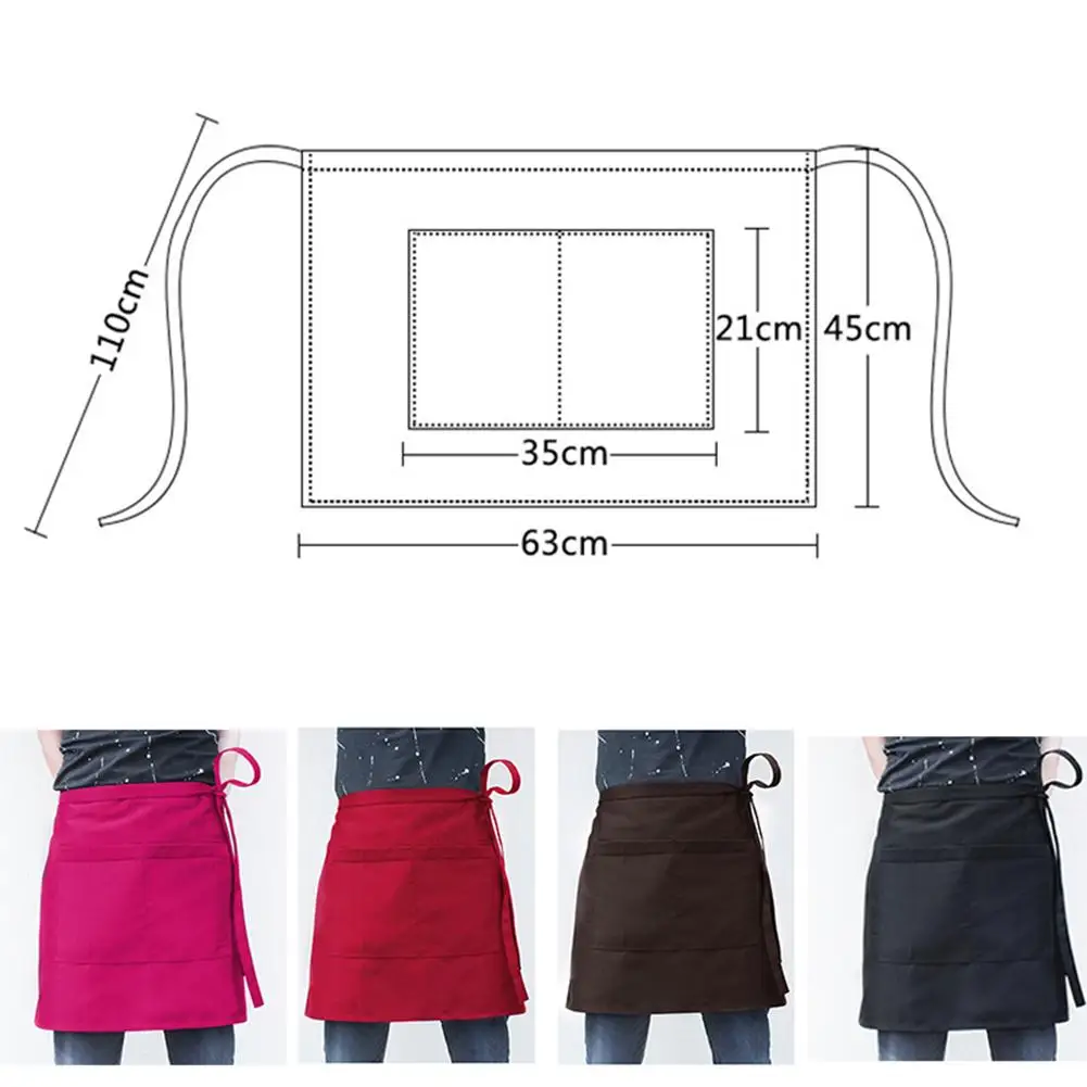 Half Short Waist Polyester Apron Waitress Waiter With Pocket  Premium Dust-proof Cooking Apron Waterproof Anti-oil Kitchen Pub