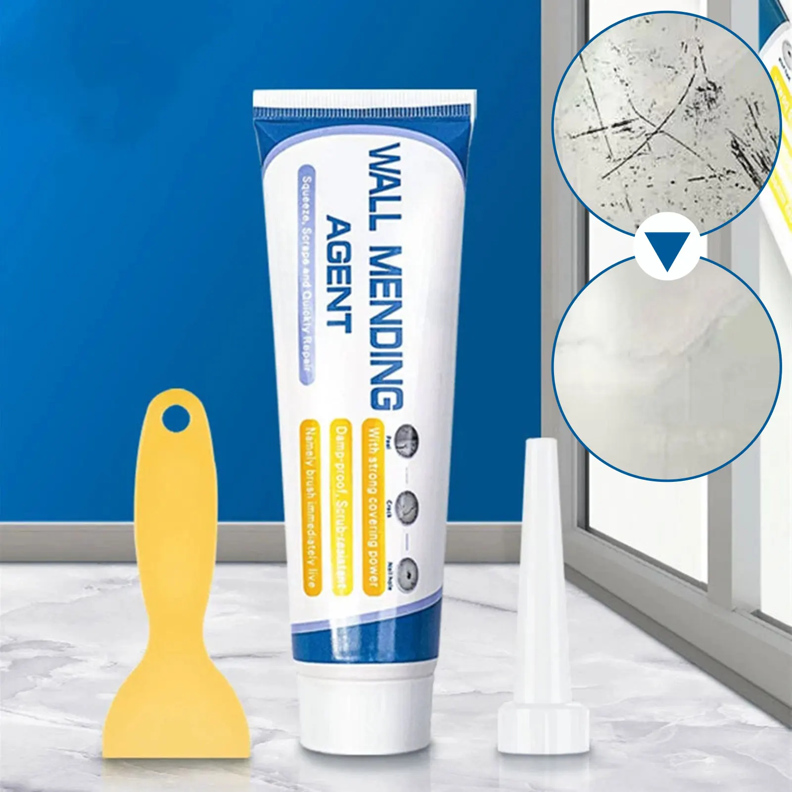 1PCS Wall Mending Agent,100/150g Crack Hole Mending Paste with Scraper for Home,Mouldproof Water Proof Paint for Wall Restore