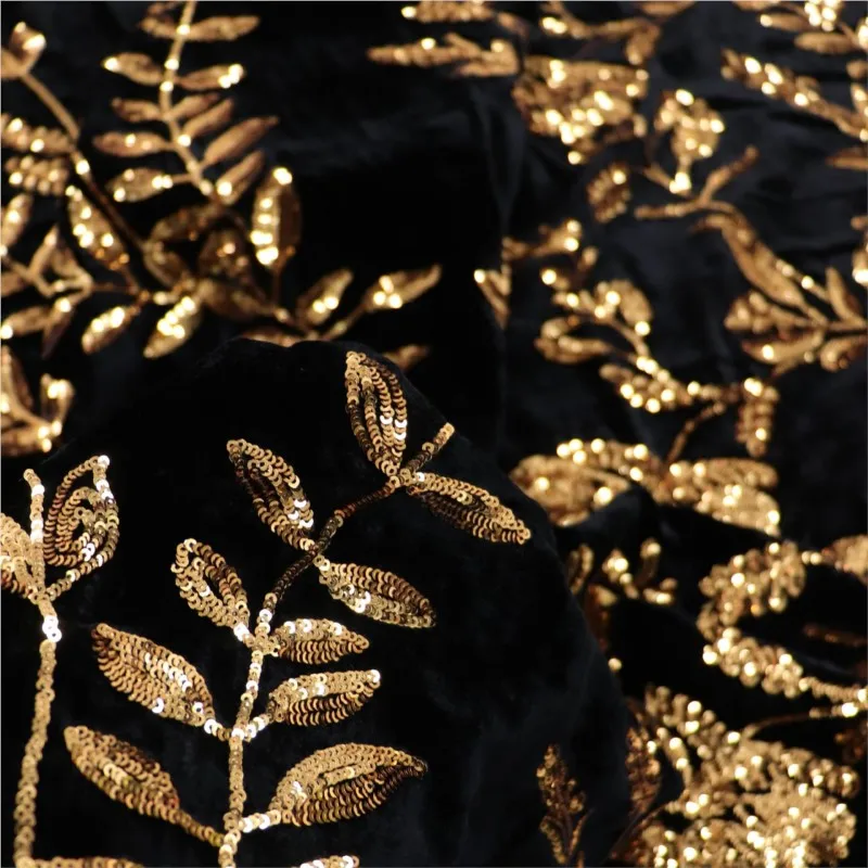 

Silk embroidery sequin pattern velvet woven georgette fabric nightgown evening dress cheongsam