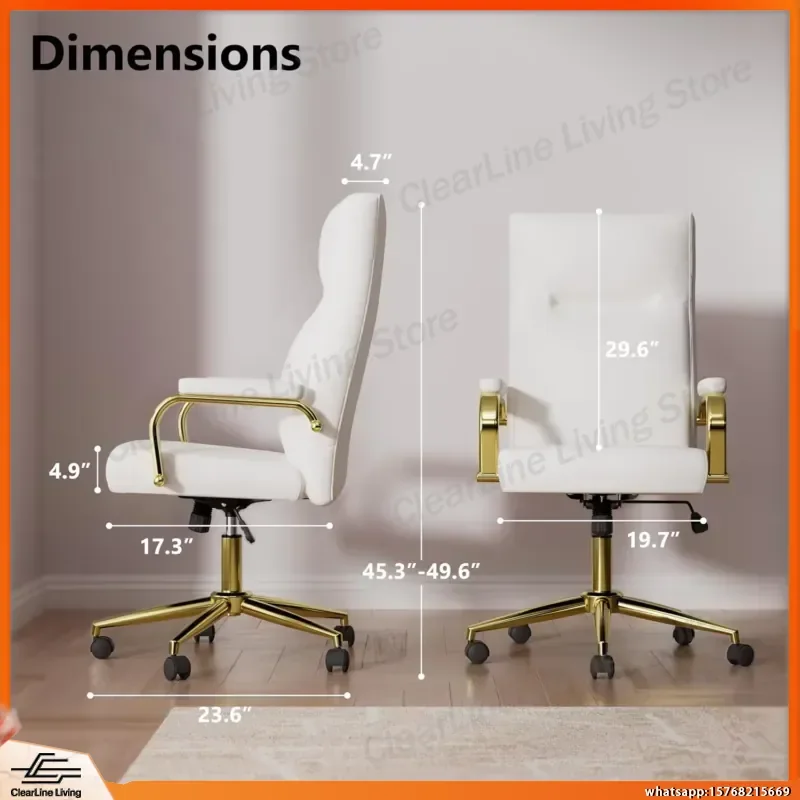 White Gold Office Chair with Memory Foam Cushion High Back Executive Computer Desk Chair on Casters Ergonomic Task Chair for