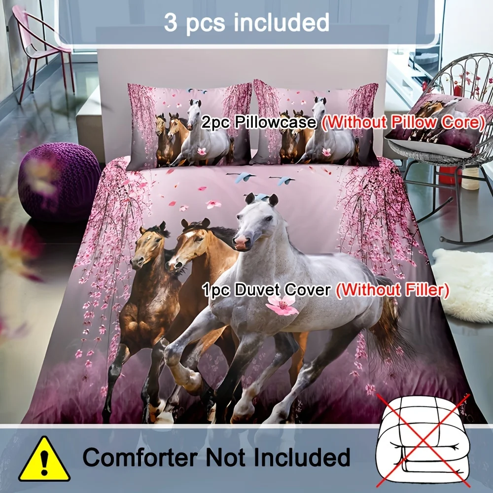 Horse Duvet Cover Set Soft And Breathable For Bedroom Guest Room And Dormitory Skin-Friendly And Comfortable Bedding Set