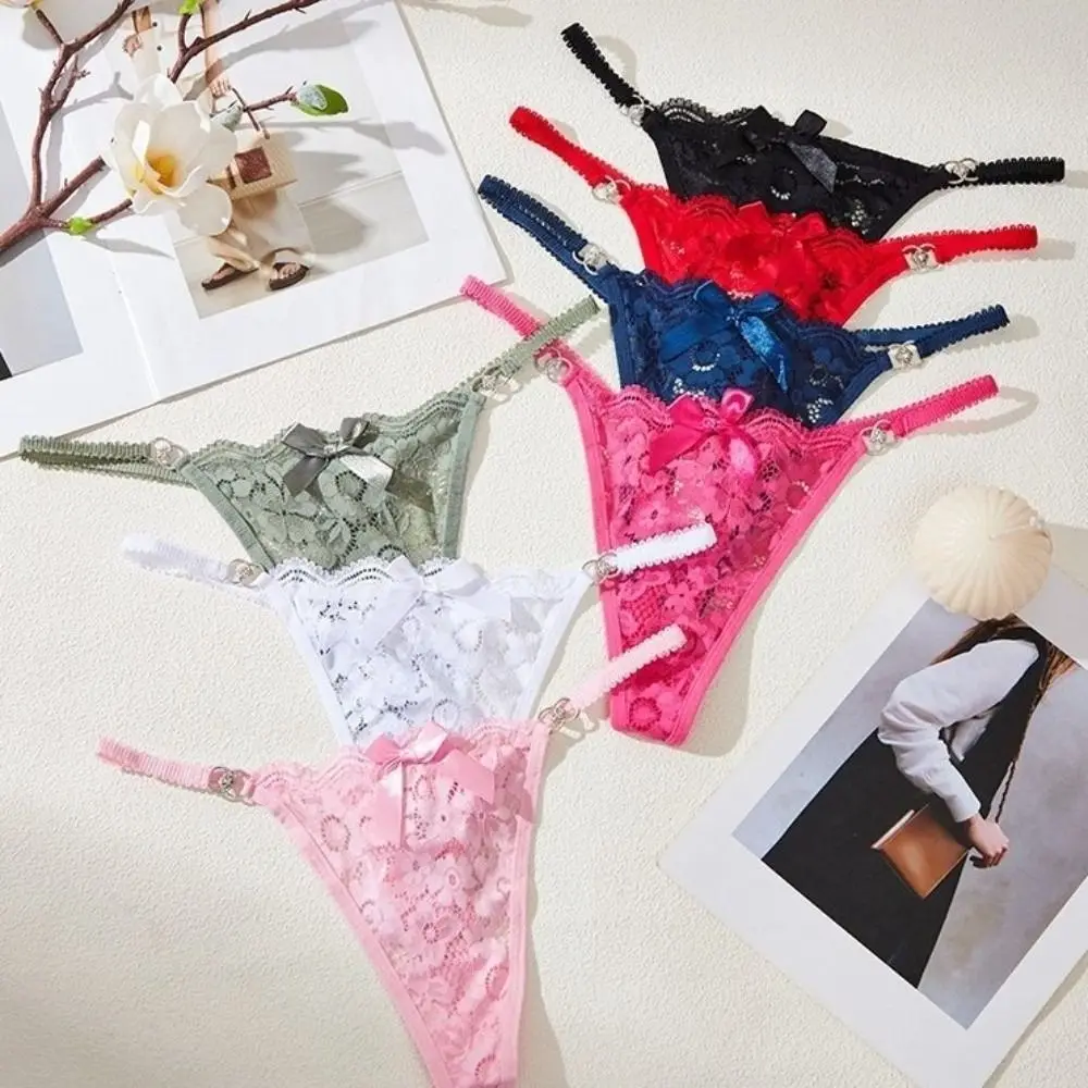 

Breathable Solid Color Sexy Lace Thong Cotton Crotch Bowknot Briefs Traceless Panties Low Waist Underwear Seamless Briefs Women