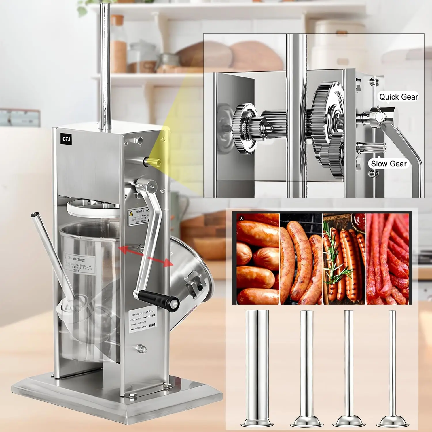 Rellenos de salchichas de 11Lb/5L, fabricante de salchichas Vertical de acero inoxidable 304, llenado Manual de salchichas de dos velocidades y fabricante de Churro español