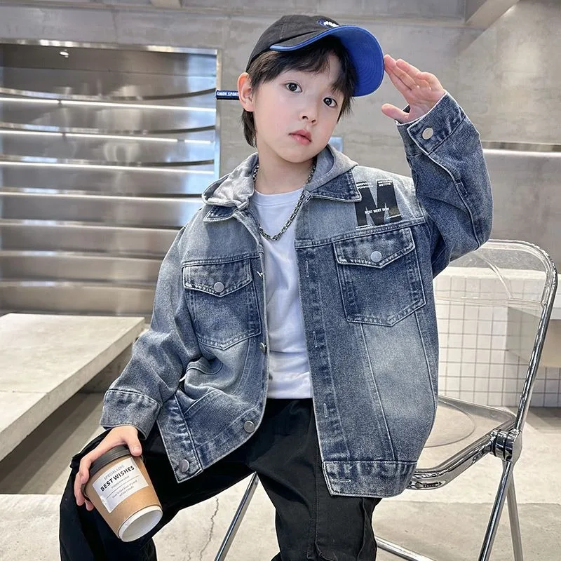 

2025 New Boys' Korean Style Denim Jacket Multi Season Casual Long Sleeve Big Kids Hot Sale