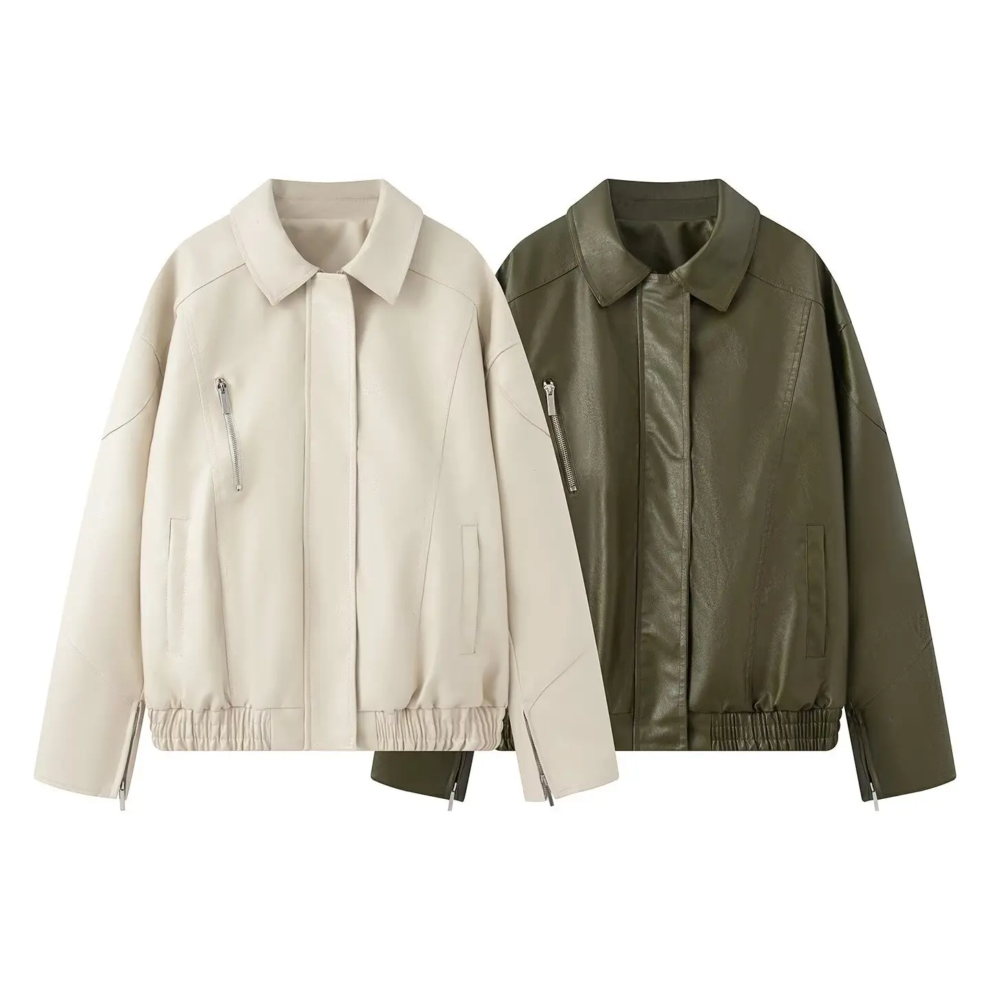 2025 Autumn Winter New Women Short Turn Down Collar PU Leather Jacket Loose Casual Retro Style Multi Color Options