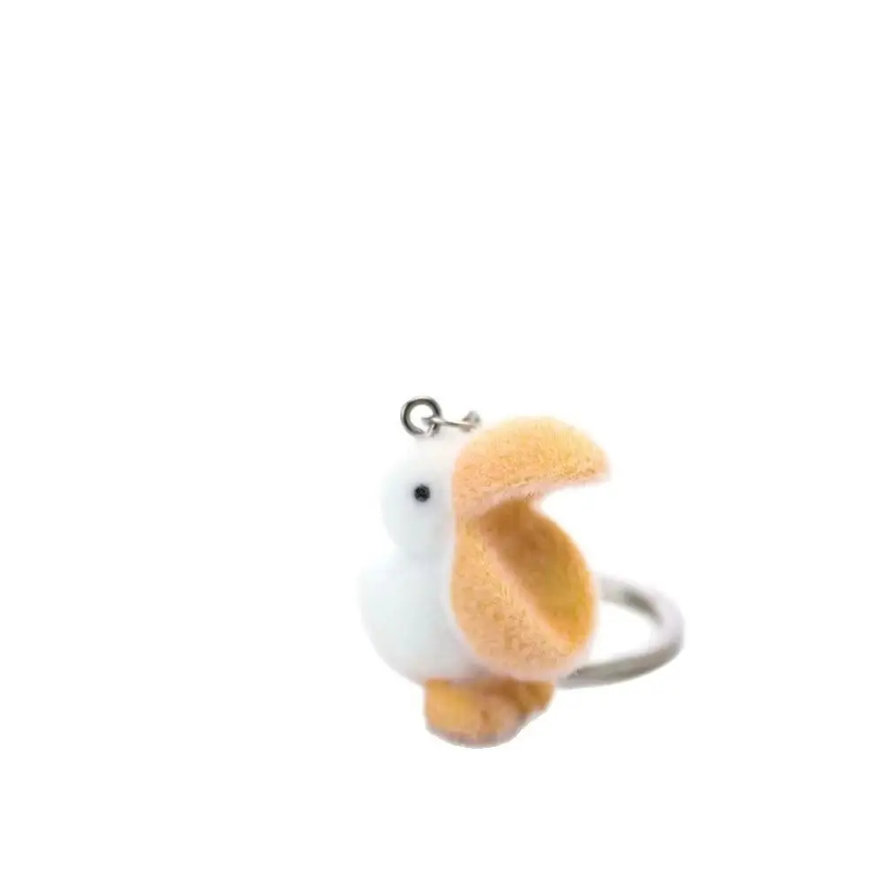 3PCS Flocked Resin Flocked Duck Keychain 3D Design Cute Shape Duck Pelican Charm Yellow White Pendant Style 3D Animal Keychain