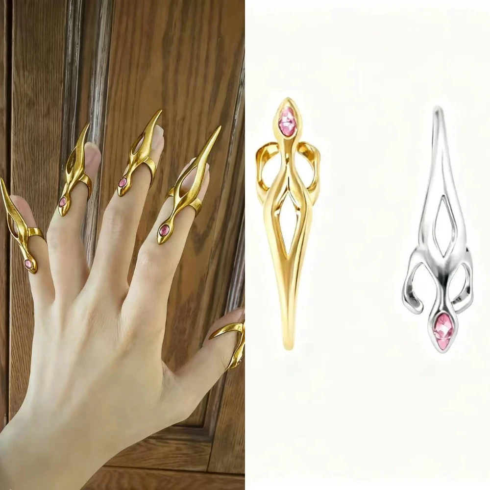 Punk Gothic Claw Nail Armor Rings Dark Aesthetic Metal Finger Guards Y2K Aesthetic Adjustable Ring for Cosplay Party Accessories