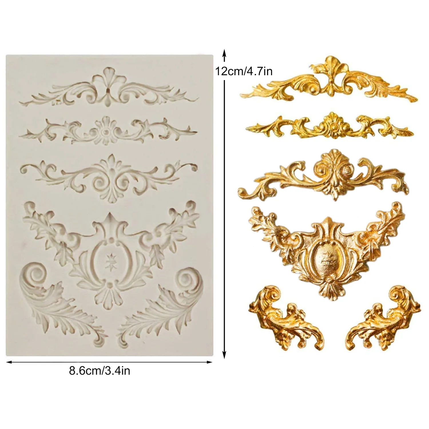 3 Pieces Baroque Fondant Molds Scroll Border Lace Silicone Molds Curlicues Gum Paste Candy Chocolate Molds for Cake Decorating