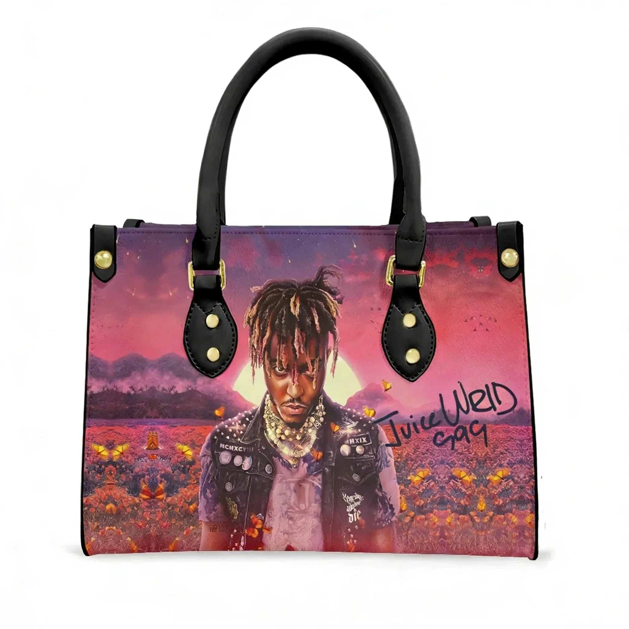 

Juice Wrld 999 Hiphop Rapper Tote Bag Purse Womens Mens Personalized Text Image PU Leather Handbag Business Shopping Gift Bags