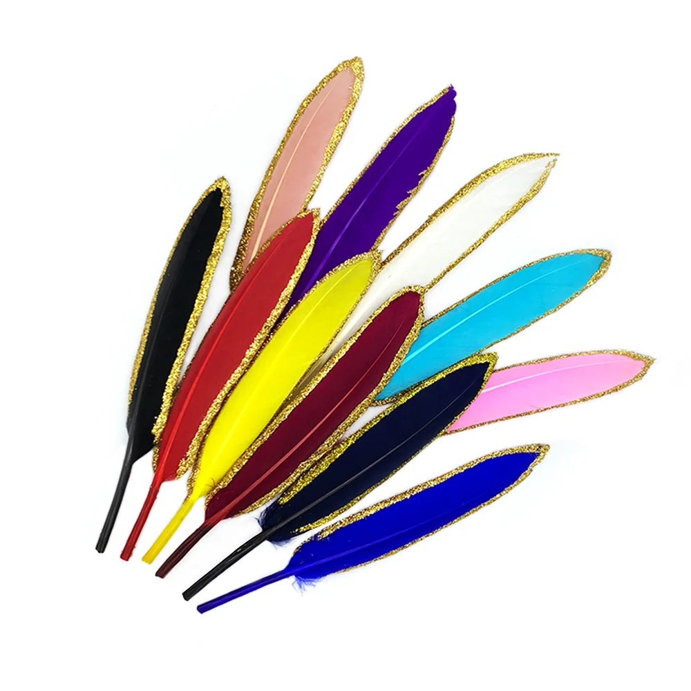 

10pcs Wholesale Gold Dipped Gooes Feathers Decoration Carnaval Accessoires For Craft Wedding Party Plume Diy Natural Making