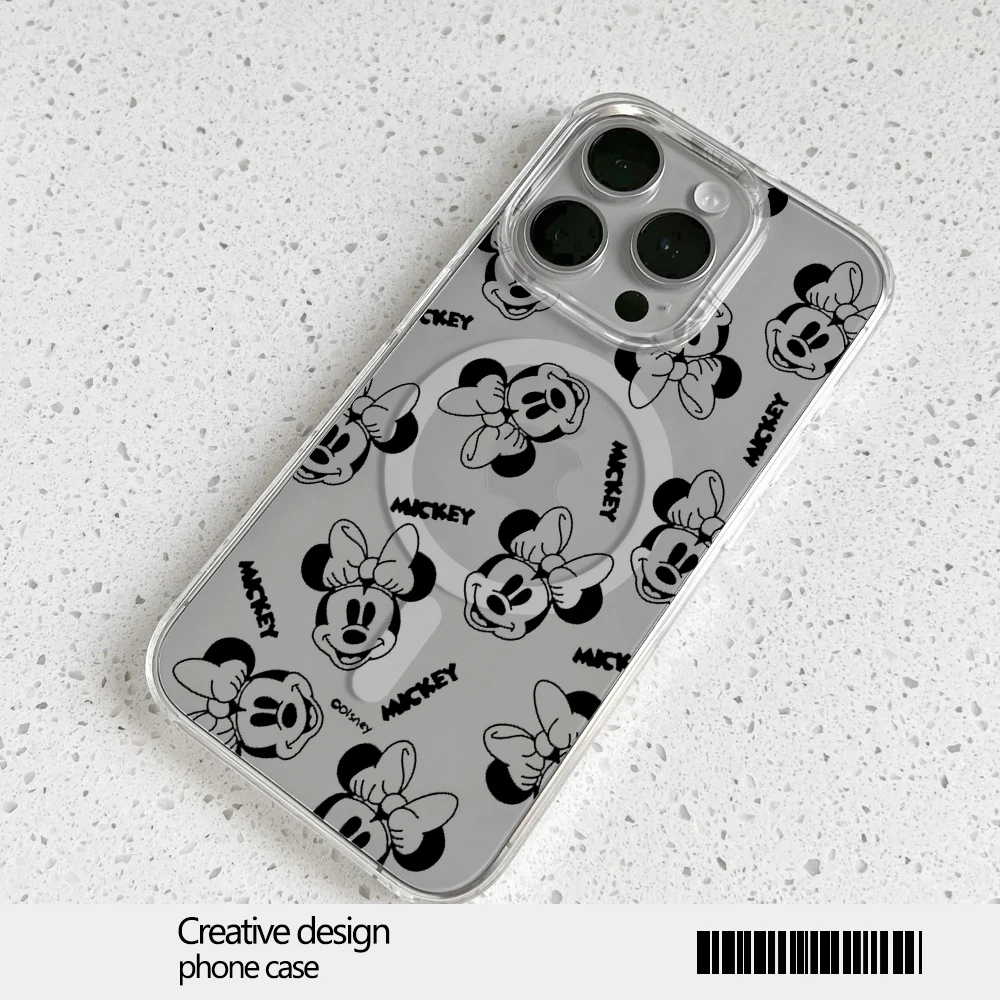 MINISO Disney Mickey Minnie Mouse Phone Case for iPhone 12 11 13 14 15 16 Max Pro Plus Magsafe Magnetic Wireless Cover image 3