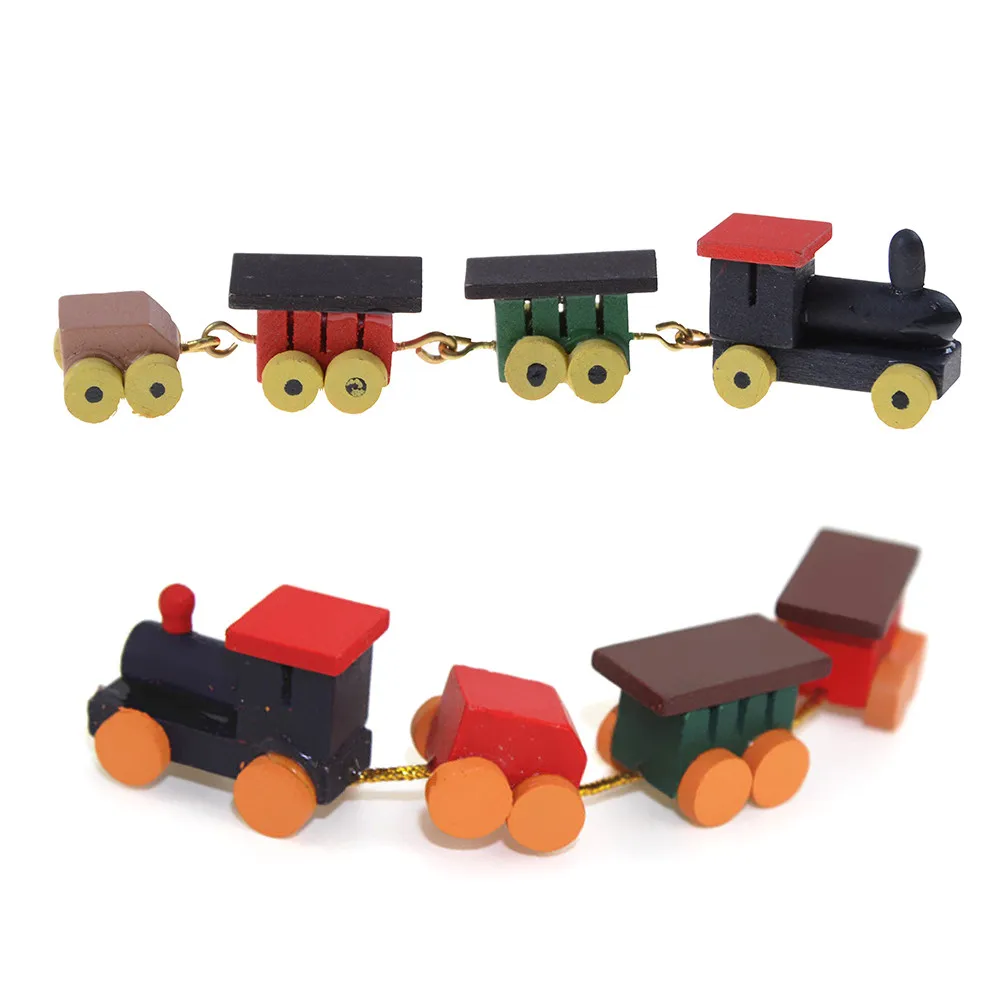 

1/12 Dollhouse Miniature Cute Painted Wooden Toy Train Set