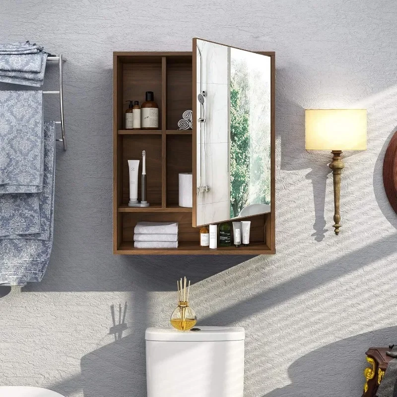 

Bathroom Wall Mirror Cabinet, Medicine Cabinet with Single Door and Adjustable Shelf, Over The Toilet Space Saver Storage