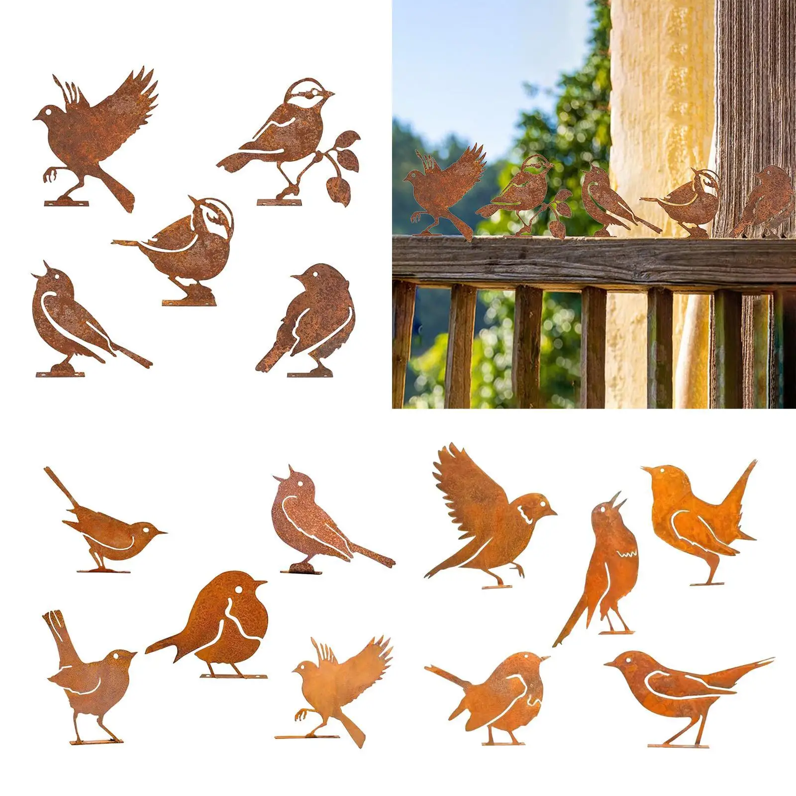 5 Pieces Iron Bird Statues Garden Statues for Windowsills Branches Patio