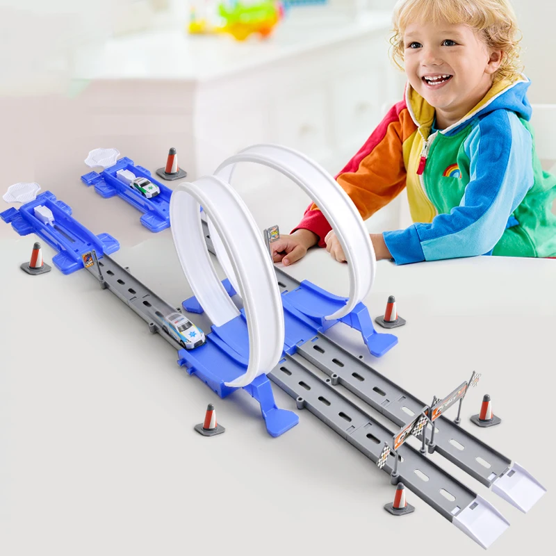 Stunt Speed Double Car Wheels Model Racing Track Police Toys For Kids Boys Racing toys Diy Assembled Rail Kits Christmas Gift