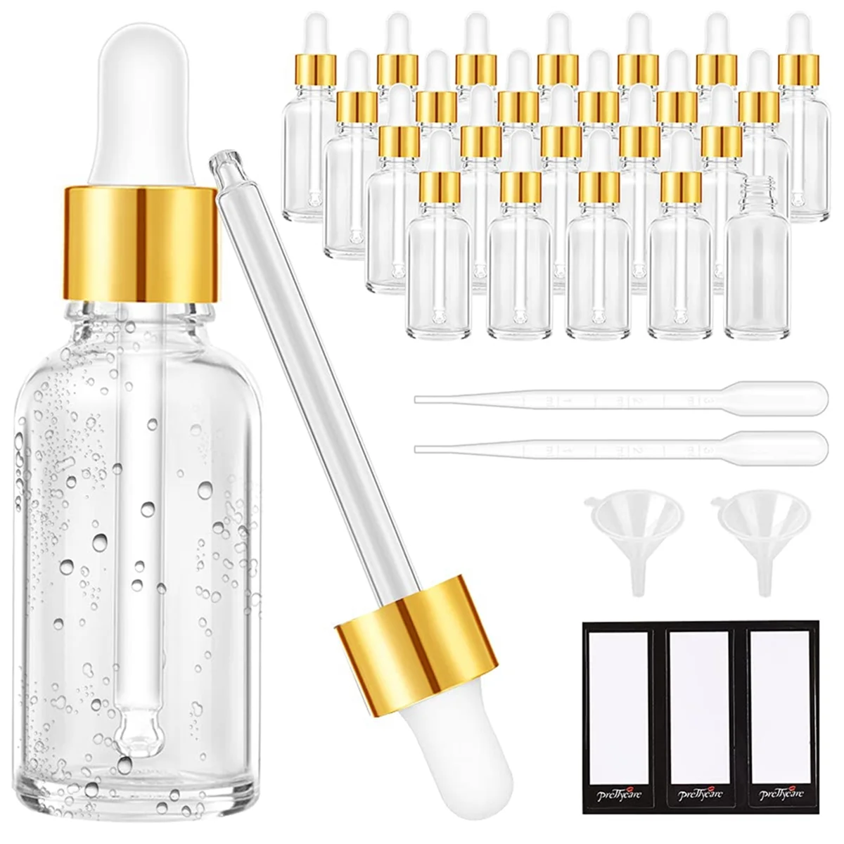 

Glass Dropper Bottle 24 Pack Clear Glass Bottles Empty with 2 Funnels & 2 Long Pipettes, 30ml Eye Dropper Bottles