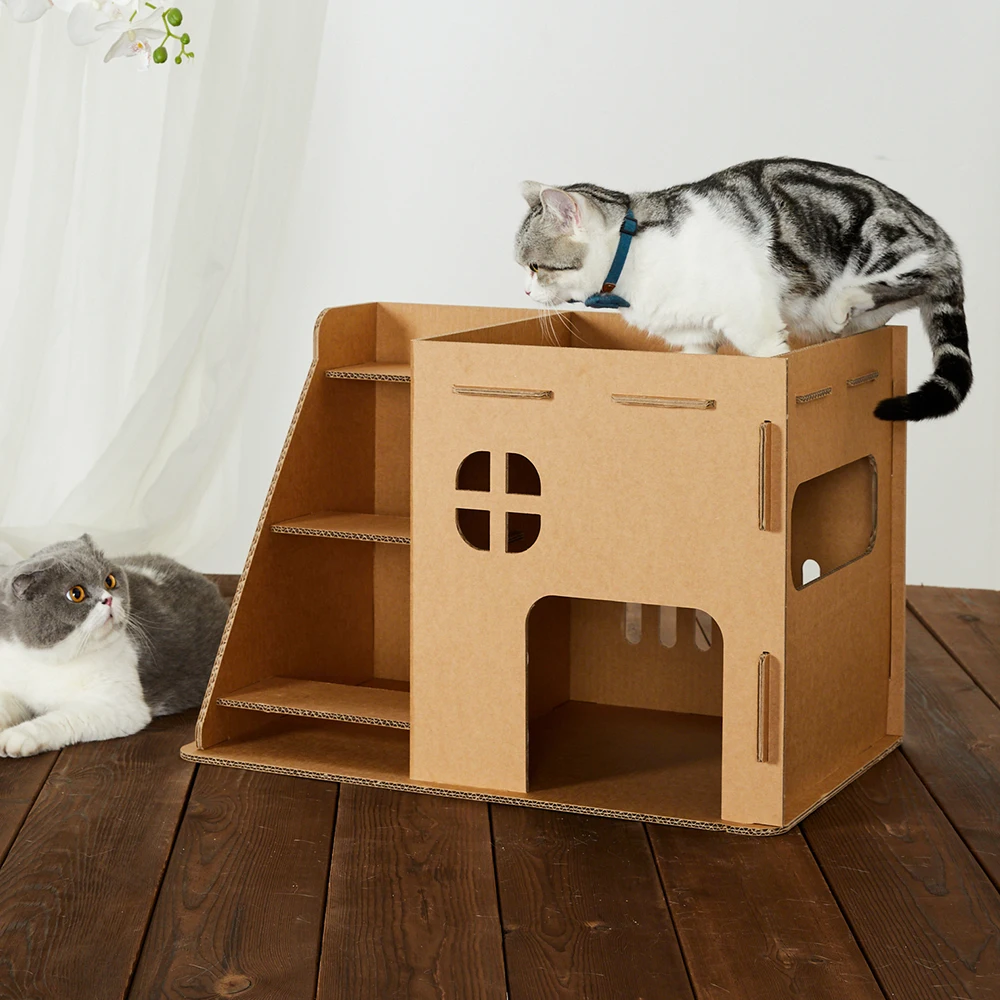 Pet Products Paper Cat House Decoration Kawaii Removable Bed Supplies Product Cardboard