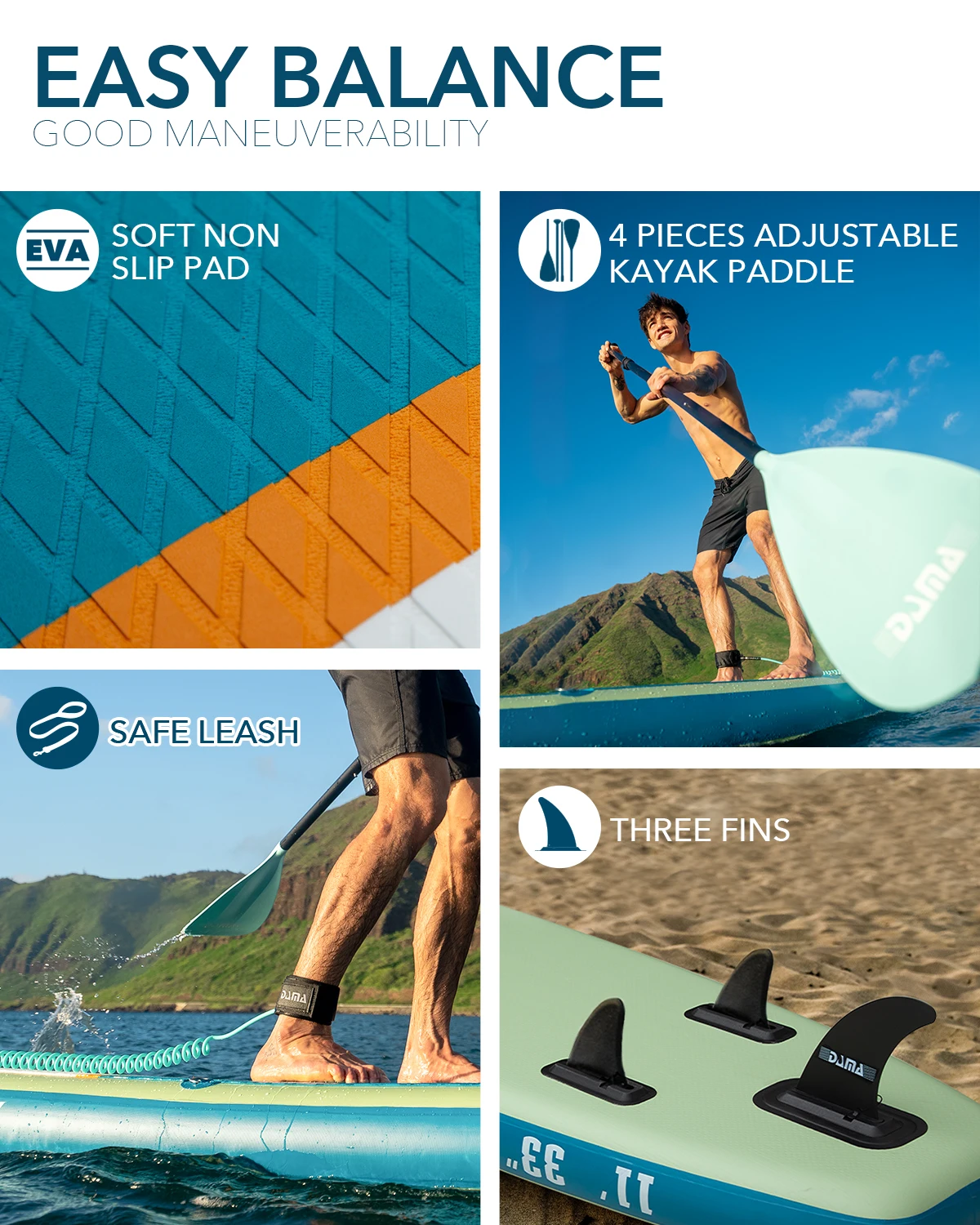 DAMA Inflável De Madeira Natureza Stand Up Paddle Board 11 '33 ''6'' Impermeável Yoga Paddleboard para Surf Pesca Esportes Aquáticos