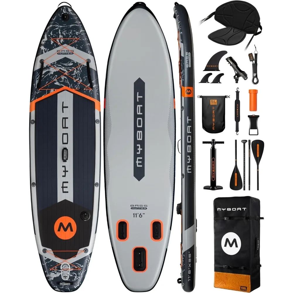 

Inflatable Paddle Board, Stand Up Paddle Board for Fishing, Sup Board with 3 Removable Fins, Dual Bungees, Camera